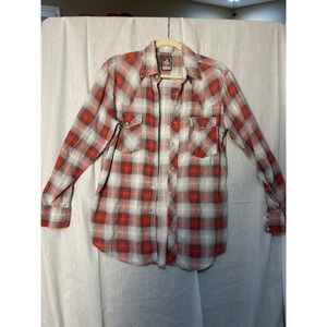 Outdoor Exchange Men's Plaid Flannel Snap Button Shirt Red Gray M